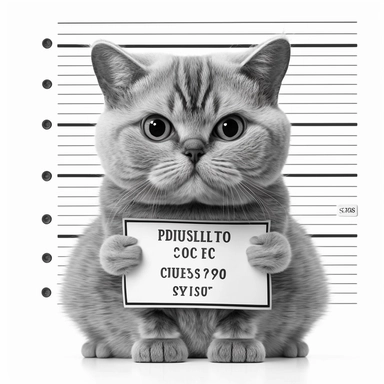 pluffy cat holding a mugshot clipart white background, the mugshot is blank, fewer cats, 4k