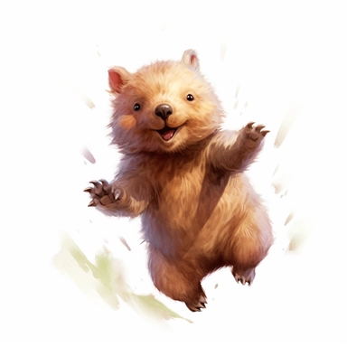 cute Wombat baby, Wombat playing, Wombat baby jumping, clipart, white background
