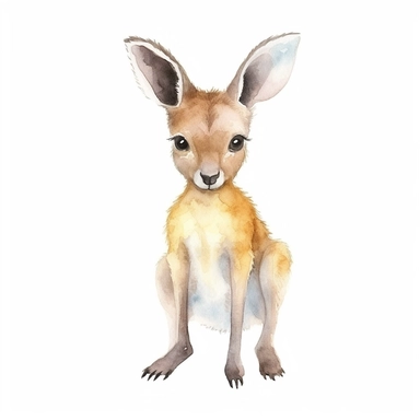 an adorable baby kangaroo with kind eyes clipart with watercolor illustration,full body shot,8k,etsy style, white background