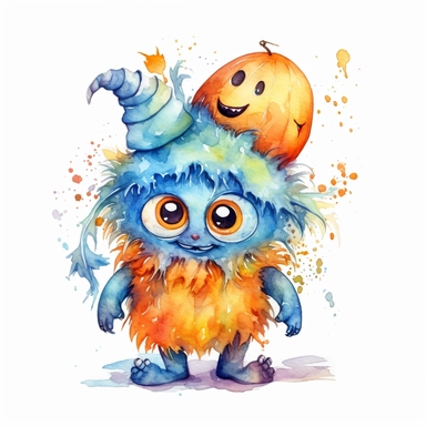 cute Halloween Monster , for Kids, Aquarell,funny, White Background, Clipart