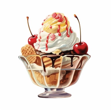 ice cream sundae, clipart, white background