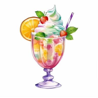 colorful cocktail melon whipped cream digital clipart on white background