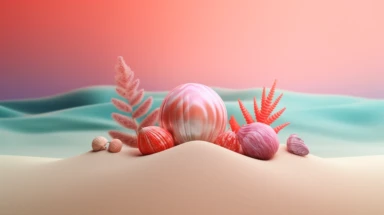 3d abstract summer nature beach object clipart with Gradient Color Overlay Background, minimal, soft color, artistic, high resolution, 8K, Canon 5d Mark IV 35mm IS F1.4 lens,