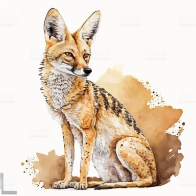 watercolor jackal, white background, clipart