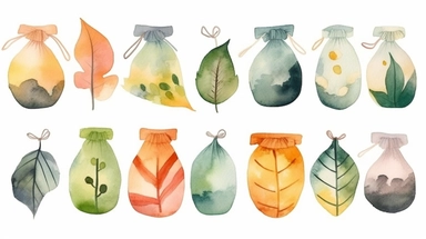 Watercolor clipart with white background, cute tea bags , cute and adorable, flat design, clearly defined separated image, high quality