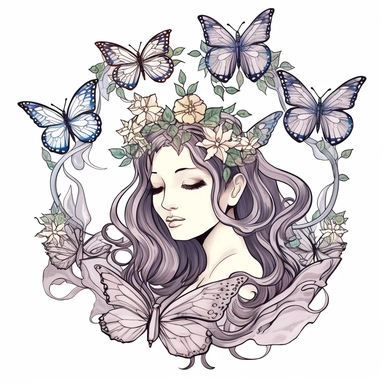Clipart of winter fairy butterflies and flowers, in the style of watercolour, clean outline, magical, enchanted,