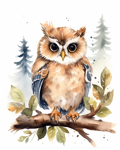 watercolor cute owl in woodlands clipart high quality