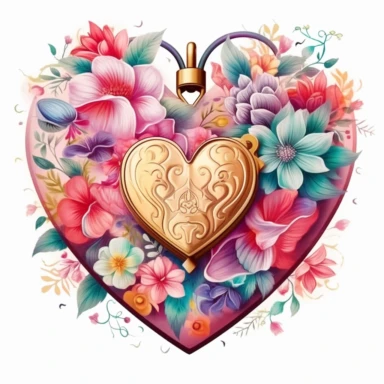 Cute Beautiful Colorful Locket Floral Heart Sublimation Clipart,Cartoon,hyper realistic, intricate detail, illustration style,high solution , on the white background