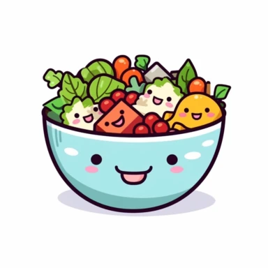 japanese salade meal, kawaii colors, clipart sticker on white background