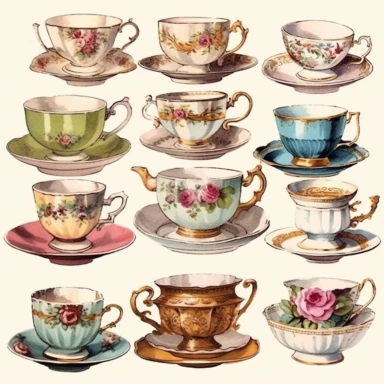 tea cup and saucer Clipart - 13 High Quality JPGs - Digital Download - Card Making, Mixed Media, Digital Paper Craft
