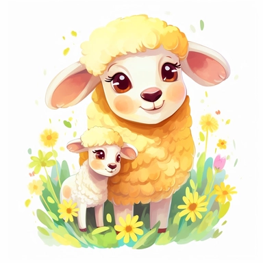 Clipart baby sheep with mom, bright color