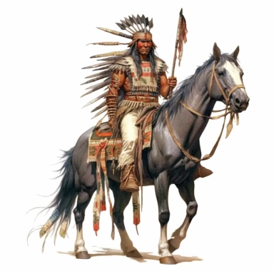 Comanche warrior, full length, clipart, white background