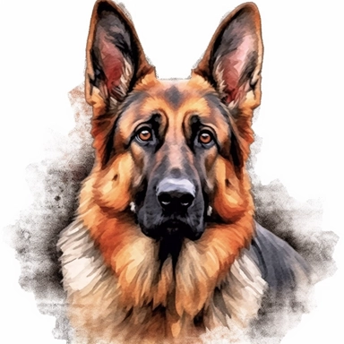 watercolour magnificent beautiful german shepherd dog beautiful details four perfect legs and paws realistic beautiful facial features ultra detailed ultra photo real intricate detailed png image ,high definition,300dpi,graphic clipart,computer graphics