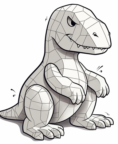 Isometric Sticker Clip Art of a cute T-Rex for Childrens Coloring Book, simple vector lines, children friendly, illustrated in a playful and style in black lines with white background, perfect for any special occasion, cut out in the shape of a T-Rex, with no visible background, giving it the appearance of a sticker, conveying a mystical and whimsical mood, edited with Adobe Photoshop to adjust brightness and contrast, rendered as a transparent PNG file with a high resolution to ensure a crisp a