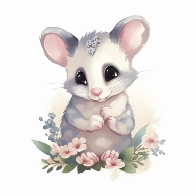 cute baby Opossum clipart, happy, animal only, isolated on white background, illustration, pastel colors, no shadow, vector, high definition, Full HD, 8k