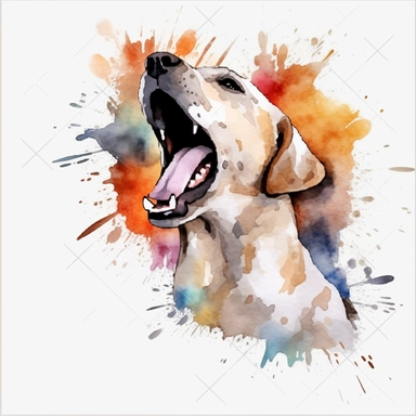 Watercolor dog barking clipart, white isolated background, space out, hd