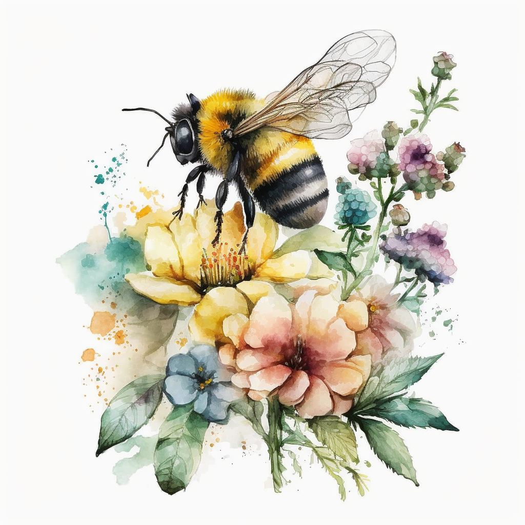 watercolor clip art bumble bee and flowers - Clip Art Library