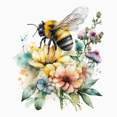 watercolor clip art bumble bee and flowers