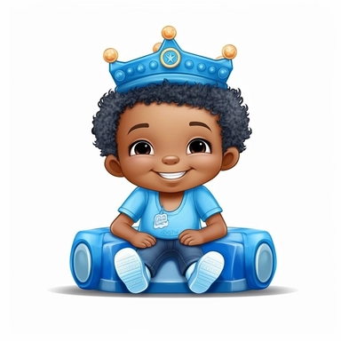 seameless isolated blue crown plush blue toy train, african- american boy happy illustrations clipart crisp white background