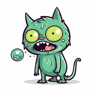 2d green bubblegum cat zombie monster mutant on white background drawing in microsoft paint , no shadow, flat picture, clipart
