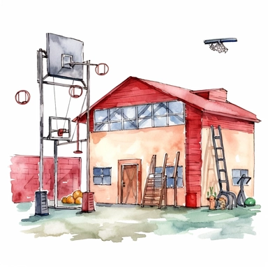 A school gym clipart in the style of watercolor illustrations, white background