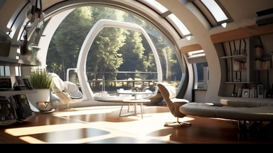movie clip scene mid day of summer, shimmering lights and shadows over living room studio library and kitchen open concept photographic high definition render, cold blinding shinny white fall light god rays shadows shimmering closeup detail concept art detailed painting with giant spaceship window of a cool industrial living quarters spaceship , huge over window with gorgeous galactic view, happy blade runner android, cool airvehicle cockpit, living bedroom office, droid parts in shinny clothes 