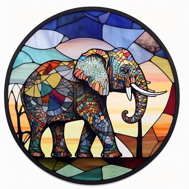 Stained Glass elephant ornament,in the style of circular, артур скижали-вейс, animated mosaics clipart on a white background, shutterstock contest winner, generative art, detailed painting, digital illustration, photoillustration isolated on white background, digital watercolor