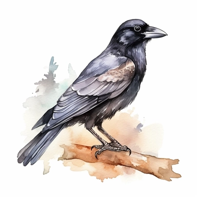 American Crow bird, water color style, clipart, white background