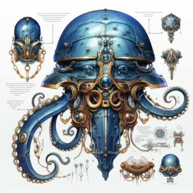 Steampunk octopus prototype, full body, watercolor, gears, pinions, calipers, clocks, rivets, top hat, clipart, duo tone, realistic, ultra resolution, vivid detail, 8k, minimal watercolors, white background