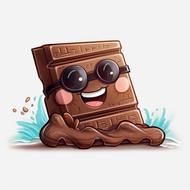 a kawaii chocolate bar at the beach smiling to the sea, sunshade, watercolor clipart, funny, realistic, no backgrounds