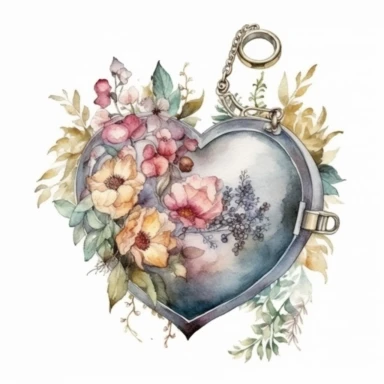 Fairy Floral Locket Heart Watercolor CLipart,Isolated,White Background