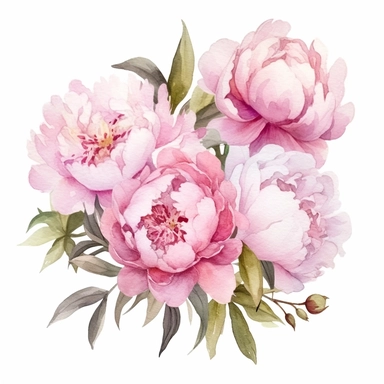 watercolor clipart, peonies, clusters of peonies, pale pink, extremely detailed, realistic