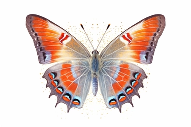 Watercolor, Design a close-up photograph of the intricate eye patterns on the wings of a Red-Banded Hairstreak butterfly, clipart, hd, on a white background, spaced out