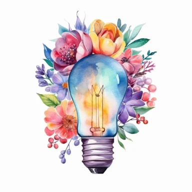 Watercolor Floral Lightbulb Clipart, isolated on white background