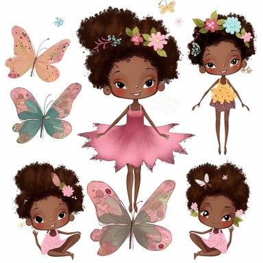 Afro Fairy clipart, elfo clip art, png. Acquerello digitale. Uso commerciale gratuito. Estate, folletto, folletto, magia, folletto africano. Paese delle fate.
