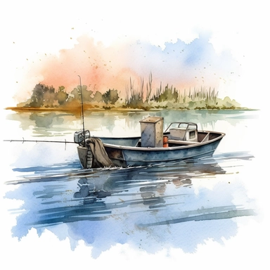Bass Fishing from Boat on the Lake, watercolor Illustration clipart, 4K, extremely detailed