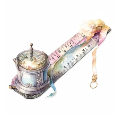 A Victorian sewing measuring tool clipart, soft pastel colors, in the style of realistic watercolors, feminine sensibilities, detailed illustrations, made of all of the above, in style of Willem Haenraets, clean background, white background, on a white background, transparent background