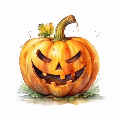 watercolor art of halloween happy jack-o-lantern, in the style of realistic and hyper-detailed renderings, sketchfab, ahmed morsi, realistic watercolor paintings, use of common materials, handcrafted designs clipart yellow and green with background removed