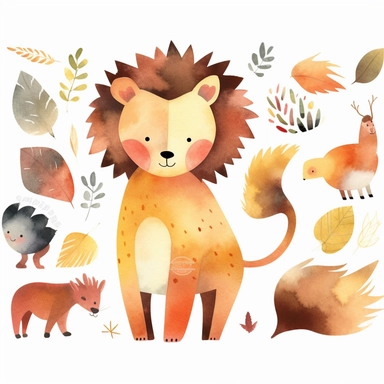 simplified single lion clipart, simple shapes, no lines, no outlines, clipart most popular on etsy, featured on dribble, cartoon animals clipart, minimalist, computer vector graphic design clip art, watercolor illustration clipart, watercolour clipart, watercolor illustration for kids and children, book illustration, print on demand image, PNG transparent background