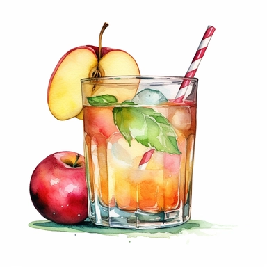 An endearing watercolor apple clipart of juice 300DPI