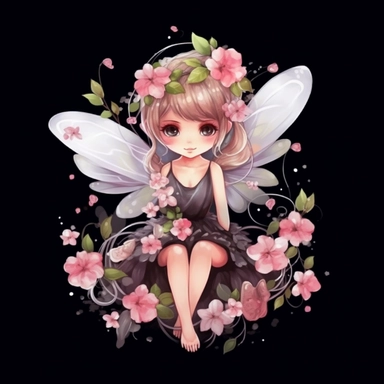 cute fairy with cherry blossoms clipart, watercolor style, Black Background