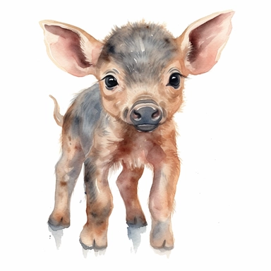 baby wild boar Clipart, watercolor, realism, white background