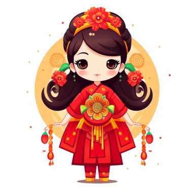 Clip art Chinese New Year costume, flat color, thick lines, cute cartoon white background 8k,--q3