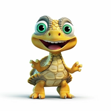 a cute adorable turtle with a big smile, full body image, pixar style, clipart, white background