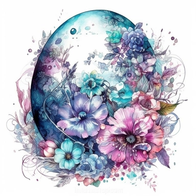 image only egg with many different kinds of flowers, in the style of yuumei, tattoo inspired, light magenta and blue, spectacular backdrops, opulent fabrics, snailcore, high resolution, white background, clipart