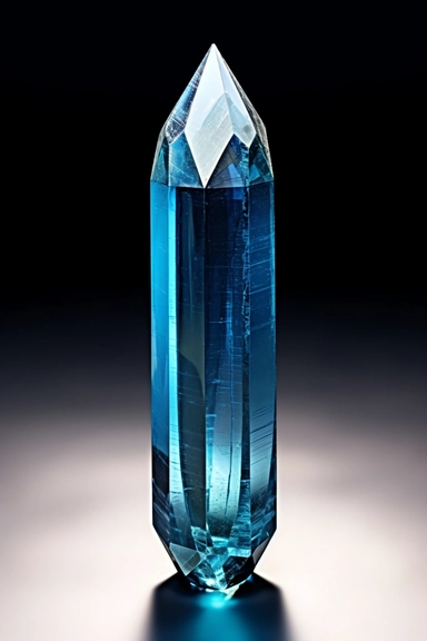 photo of a elongated blue zircon gemstone crystal on a white background with bright highlights on the edges, photorealism, studio lighting, clipart, render, global illumination