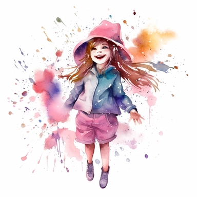 watercolour clipart of a girl , the sweet and scatterbrained dreamer, with a great sense of humor. She immerses herself in the world of digital design, creating exquisite papers for scrapbook albums. Though she may often forget things, her delicate touch and gentle nature shine through her artistry, make her smile and exalted mood, white background, high quality, 8k, f1