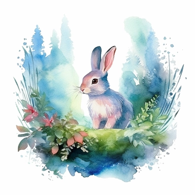 Easy to cut, Dreamy watercolor bunny from a fairytale forest clipart