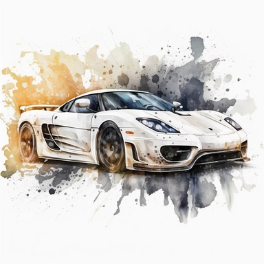 watercolor fast and furious sport car clipart, white background