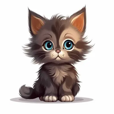A baby cat with fluffy hair, with a larger head ratio than its body, and clear eyes.The eyes that desperately want something, clipart